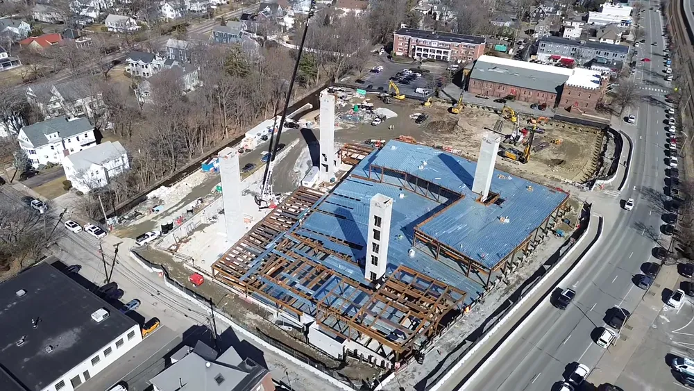 Stage 2 construction with steel beams erected